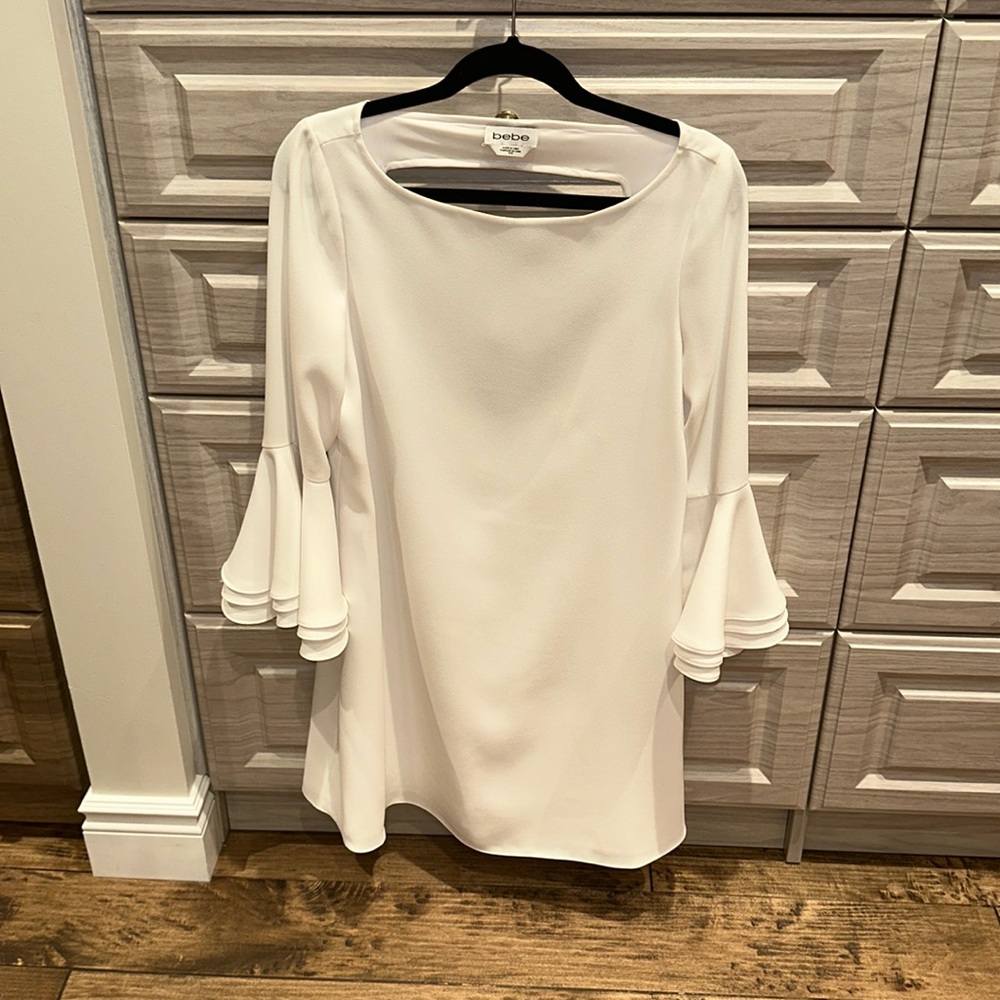 Bebe White Bell Sleeve Dress